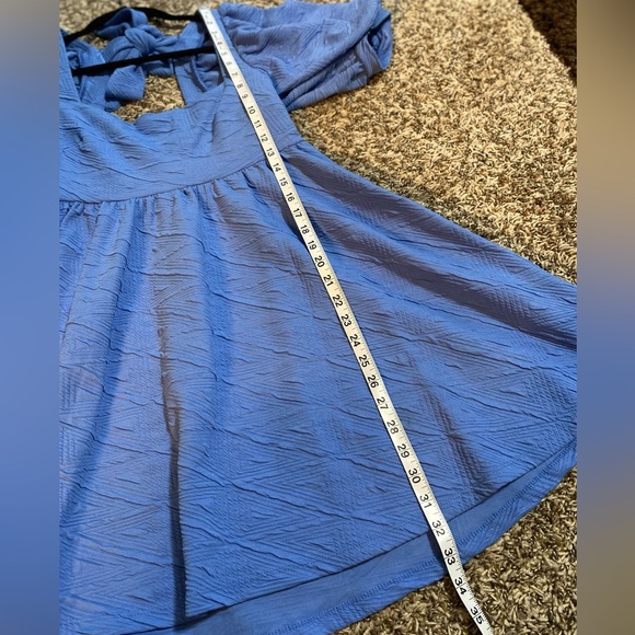 Free people violet puff sleeve mini dress sky blue S - Picture 10 of 11
